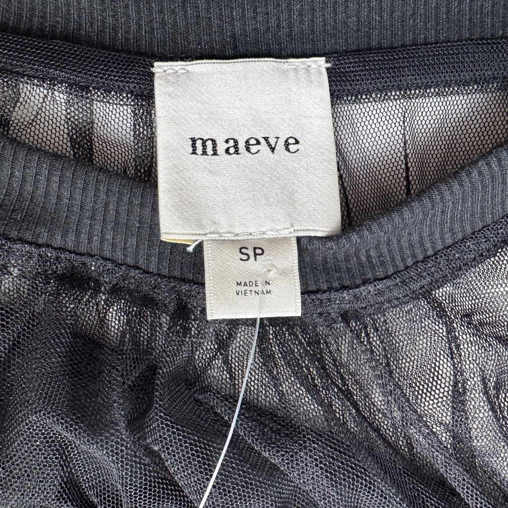 Anthropologie Maeve Sheer-Shoulder Sweatshirt Top Black Size SP - Picture 5 of 13